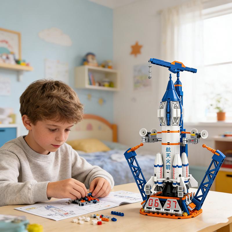 City Series Construction Brick Playset Space Aerospace Station Aviation Manned Rocket Brick Playset DIY Children Toys Playsetss Holiday Gift Present