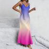 Maxi Abito Smanicato Sfumato con Spalline Sottili Regolabili Scollo a V Casual Vestibilità Larga Estivo Lungo