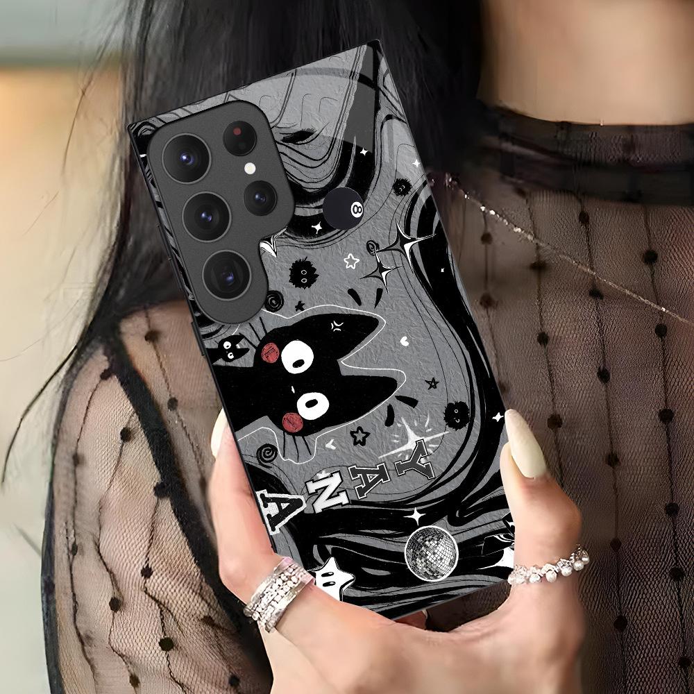 Stylish cute cat suitable for Samsung A51 mobile phone case S25ULtra glass A71 protective case S23Plu hard case