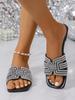 European and American Rhinestones 2025 Summer New Large-size Flat-bottomed Women's Slippers Outside Casual One-word Sandals Beach Shoes