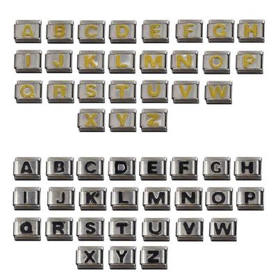 Italienischer Schmuck Charm Glied Vintage Quadratische Buchstabenperlen Edelstahlmaterial