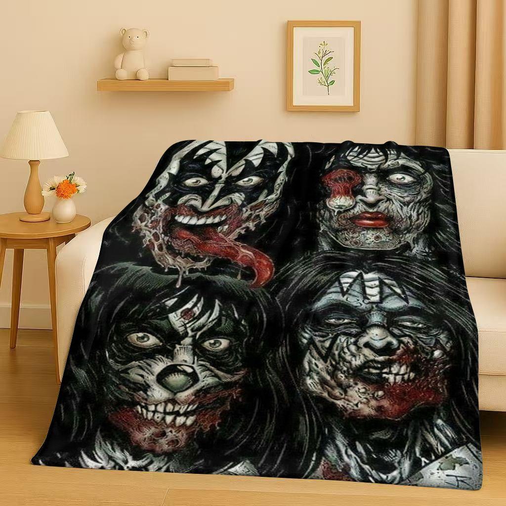 Coperta di Flanella Retro Kiss Rock Heavy Metal Band Gene Simmons, Coperta Morbida Ultra Peluche per Casa Camera da Letto Letto Divano Ufficio