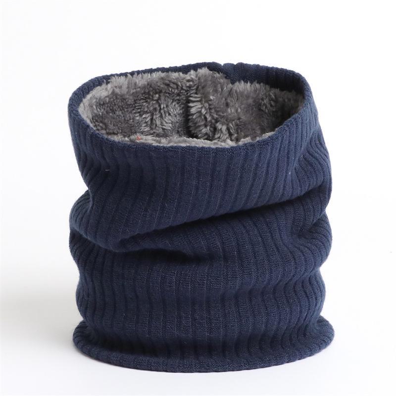 Unisex Winter Knitted Wool Scarf & Elastic Headband - Solid Color, Plus Velvet, Thickened, Warm, Striped Design.