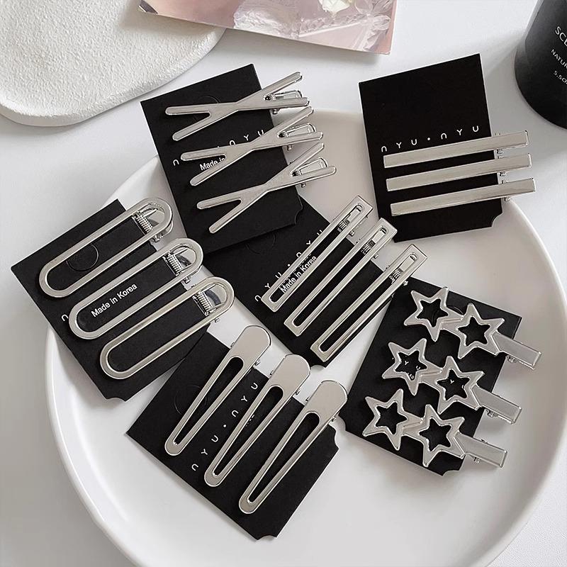 3Pcs Silver Y2k Hair Clips for Women Elegant Metal Duckbill Clip Girls Hairpins Side Bangs Barrettes Girls Hair Accessories