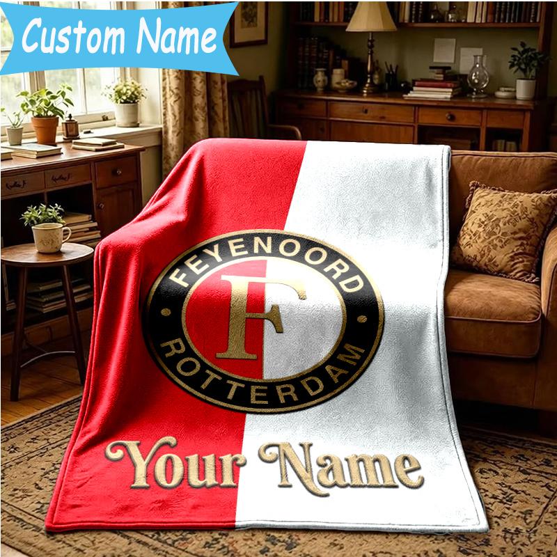 Custom Name Feyenoord Football Blanket Flannel Blanket for Camping, Hiking, Garden Parties, Picnic Essentials,gift for family and friend