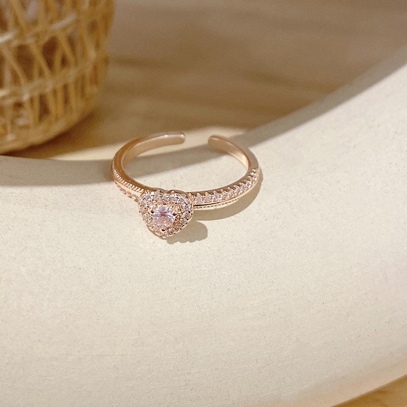 

Элегантное розовое кольцо с цирконом в форме сердца: Регулируемые украшения в японском и корейском стиле