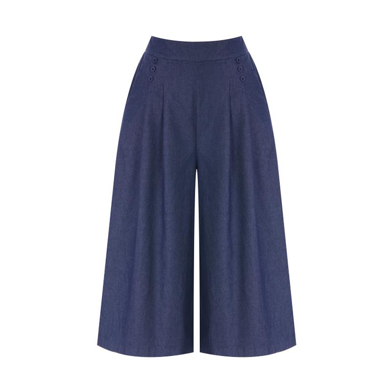 TVIEW Double-Button Wide 3/4 Length Pants_V6B-Cpt004