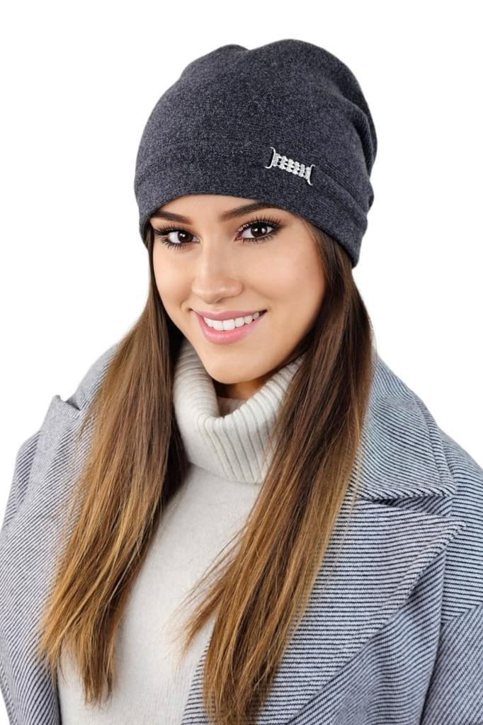 Leonora Women' Wool Cap with Rhinestones, Graphite Color