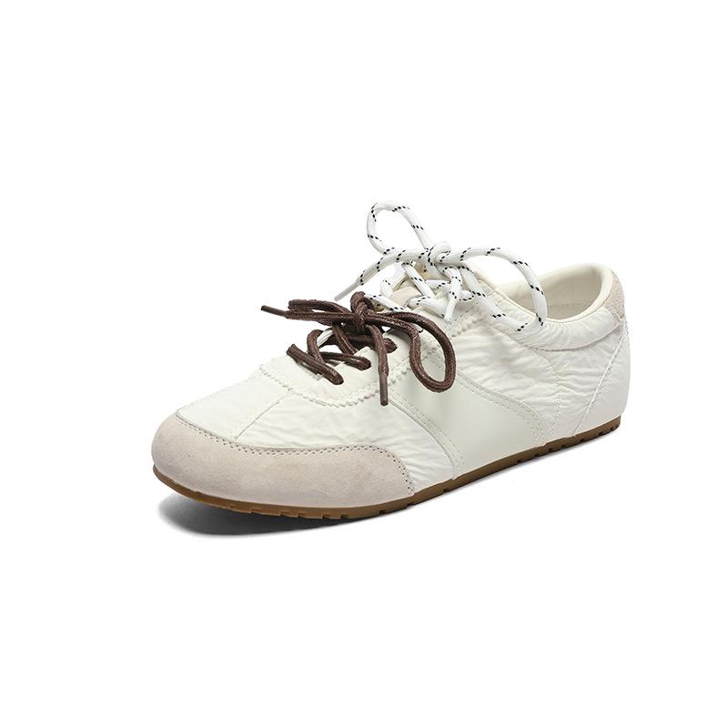 Yellow Retro Women's Spring and Summer Breathable and Light Mouth Single Shoes Double Shoelaces Color Matching White Shoes