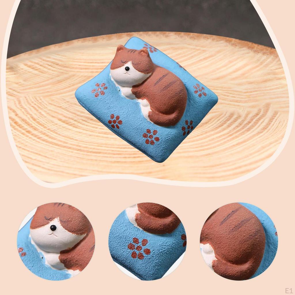 Pet Sleeping Cat Figurine Collection Purple Clay Animal Kitty Statue for Bookshelf Desk