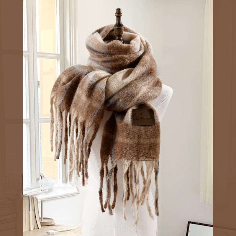Red scarf women's winter atmosphere knitted scarf plaid couple warm thickened shawl scarf neck protection
