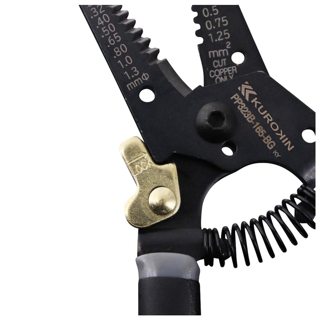 Fujiya Wire Stripper Type B, 165mm, Black Gold with Spring, PP323B-165-BG, Black