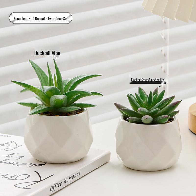 Small Indoor Potted Succulent - Artificial Green Plant Ornament for Home, Office, or Desktop Decor
