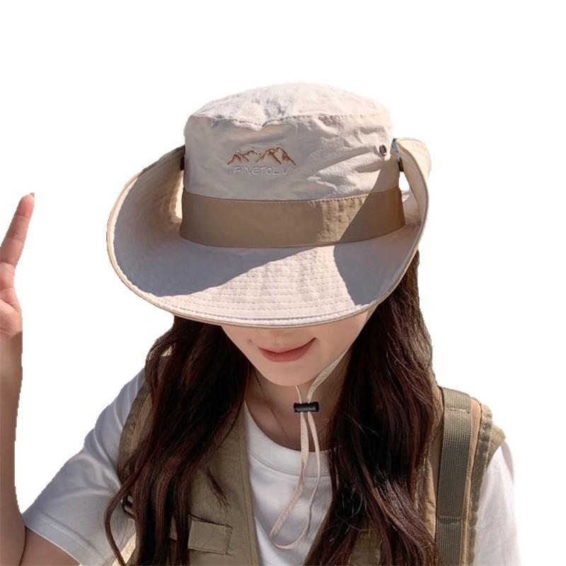 New letter color matching sun hat men's and women's sun protection breathable bucket hat versatile outdoor western cowboy mountaineering hat