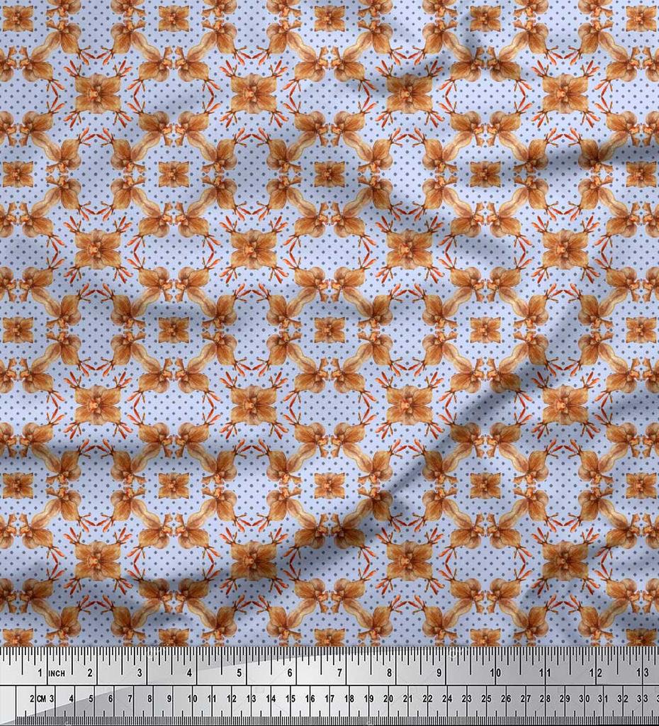 Soimoi Grey Japan Crepe Satin Fabric Dot & Floral Print Sewing Fabric metre 42 Inch