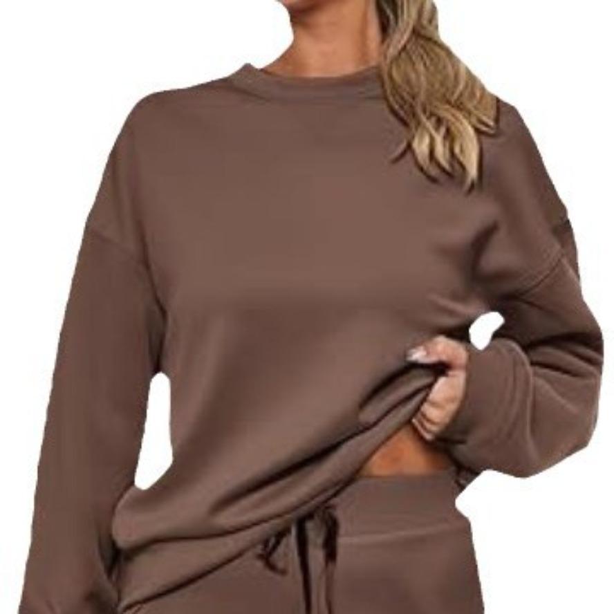 VEZFAA Damenmode Casual Frühling Herbst Einfarbig Druck Langarm O-Ausschnitt Hosen Hosen Anzüge