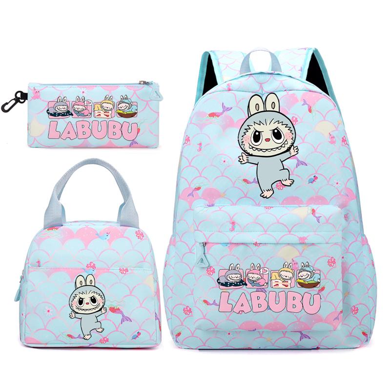 3Pcs/set Backpack for Girl School Teen Student Knapsack Women Rucksack with Lunch Bags Pencil Bag Fish Scale Style Bags