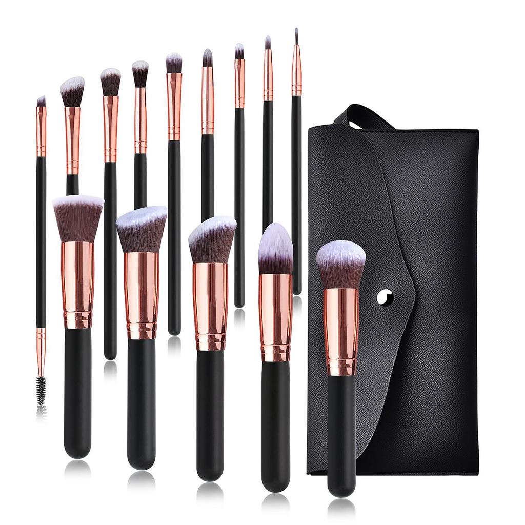 14-Piece Black Makeup Brush Set – Includes Eyeshadow & Blush Brushes with Soft Bristles