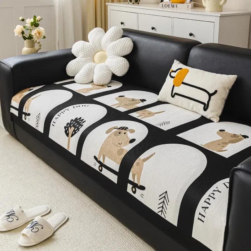 Polyester Cotton Sofa Cover for Living Room Leaf Edge Bohemian Universal Sofa Mat Embroidery Non-Slip Sofa Cover Home Cushion