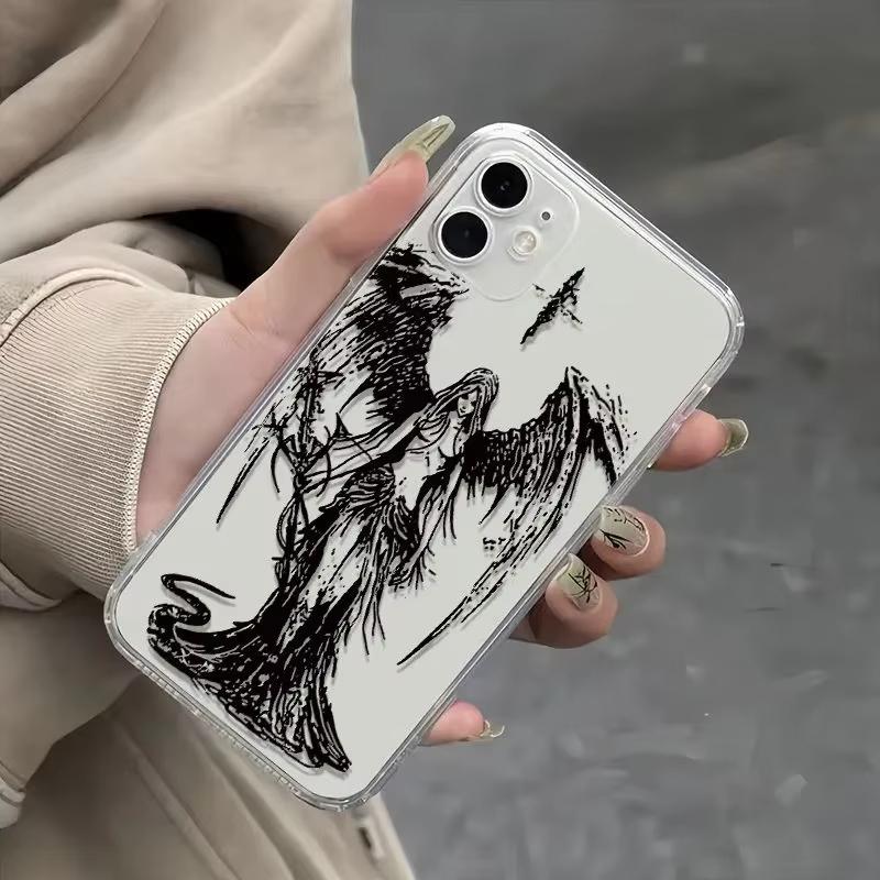 Ins Anime Cartoon Dark Angels Soft Anti Fall Phone Case For iPhone 16 15 14 13 12 11 Pro Max XS X XR 7 8 SE Soft Cover