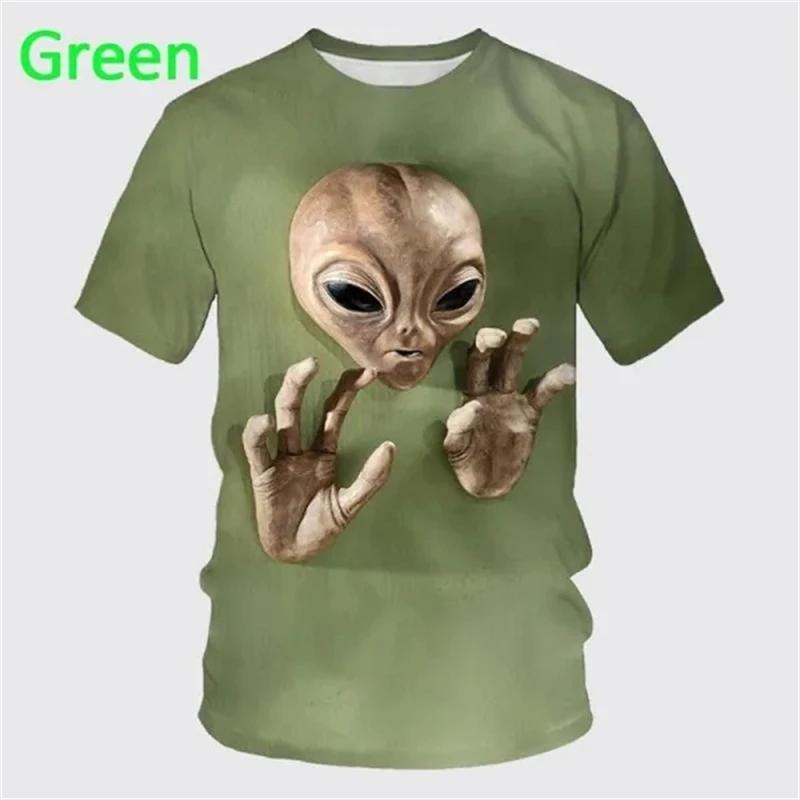 Fashionable New Casual Short Sleeved Alien Fun Pattern Men's T-shirt Alien 3D Printed Street Round Neck Short Sleeved Top