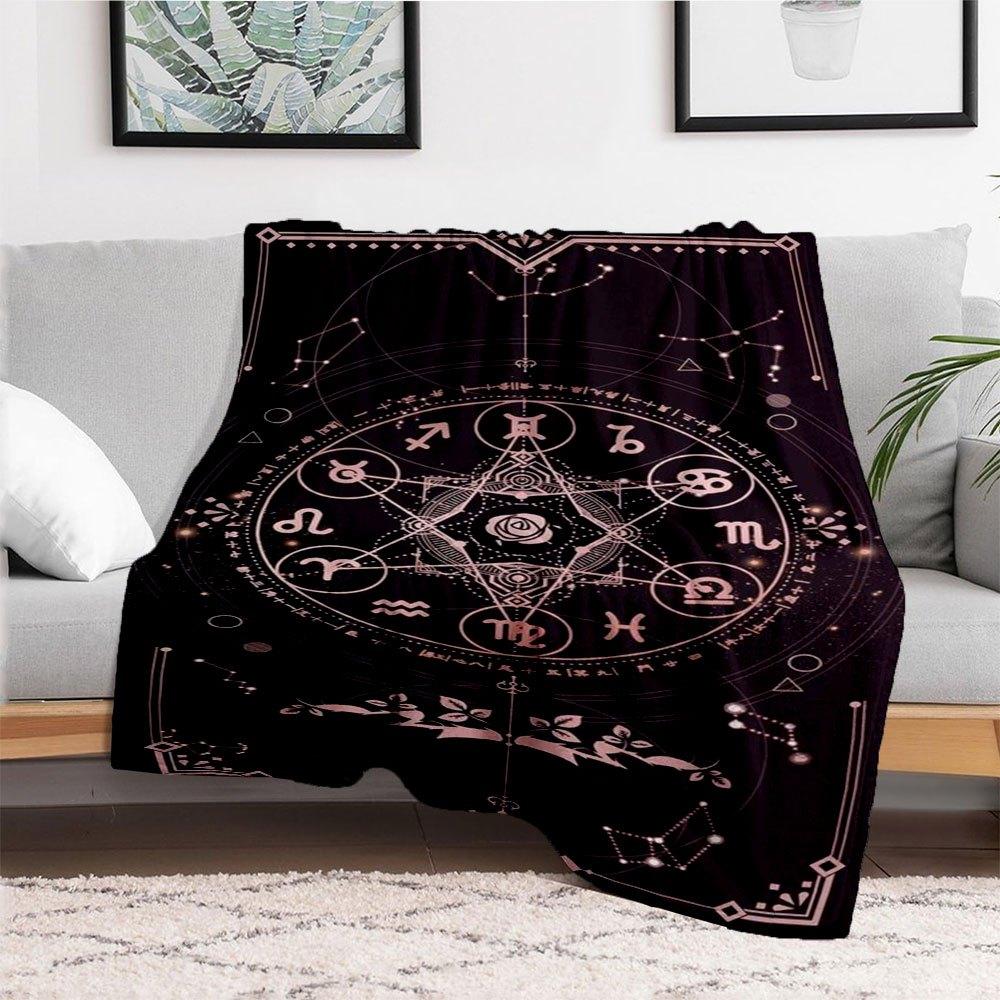 Astrology Zodiac Horoscope Symbol Print Wall Art PosterBlanket Flannel Throw Blanket for Sofa, Bed, Travel, Camping, Office