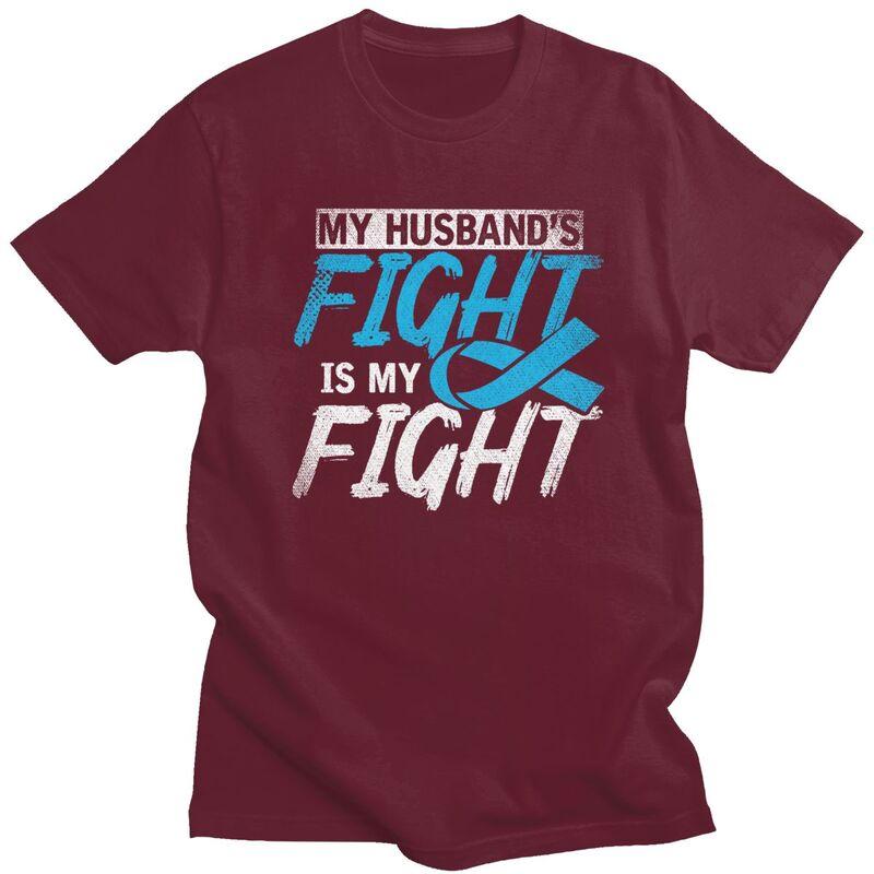 My Husbands Fight Is My Fight Prostate Cancer Awareness T Shirt Short Sleeves Graphic Clothing Loose Fit 100 Cotton Tee Tops