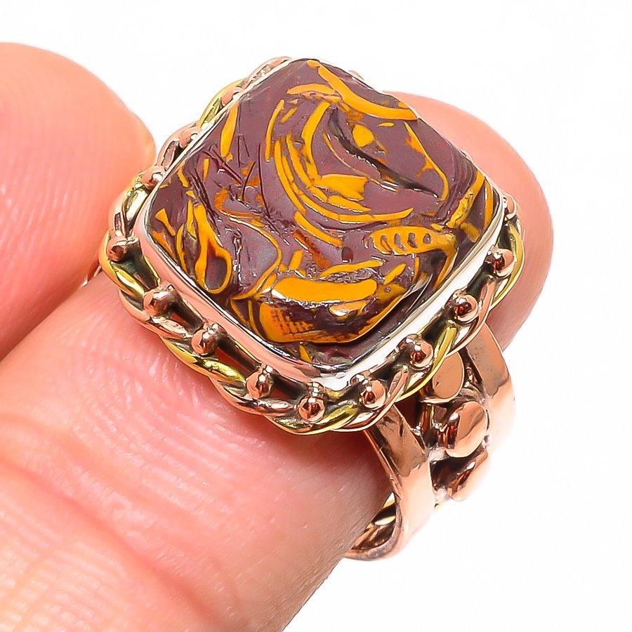 Natural Maryam Jasper Gemstone Two Tone 925 Solid Silver Jewelry Ring S.8.5 J3G10