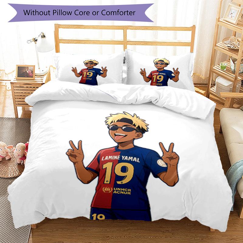 Lamine Yamal Football Graphic Bedding Set,Cozy Bed Linen for Teen Boys Bedroom Decoration,Perfect Birthday Gift,Washable Duvet Cover with Pillowcases,
