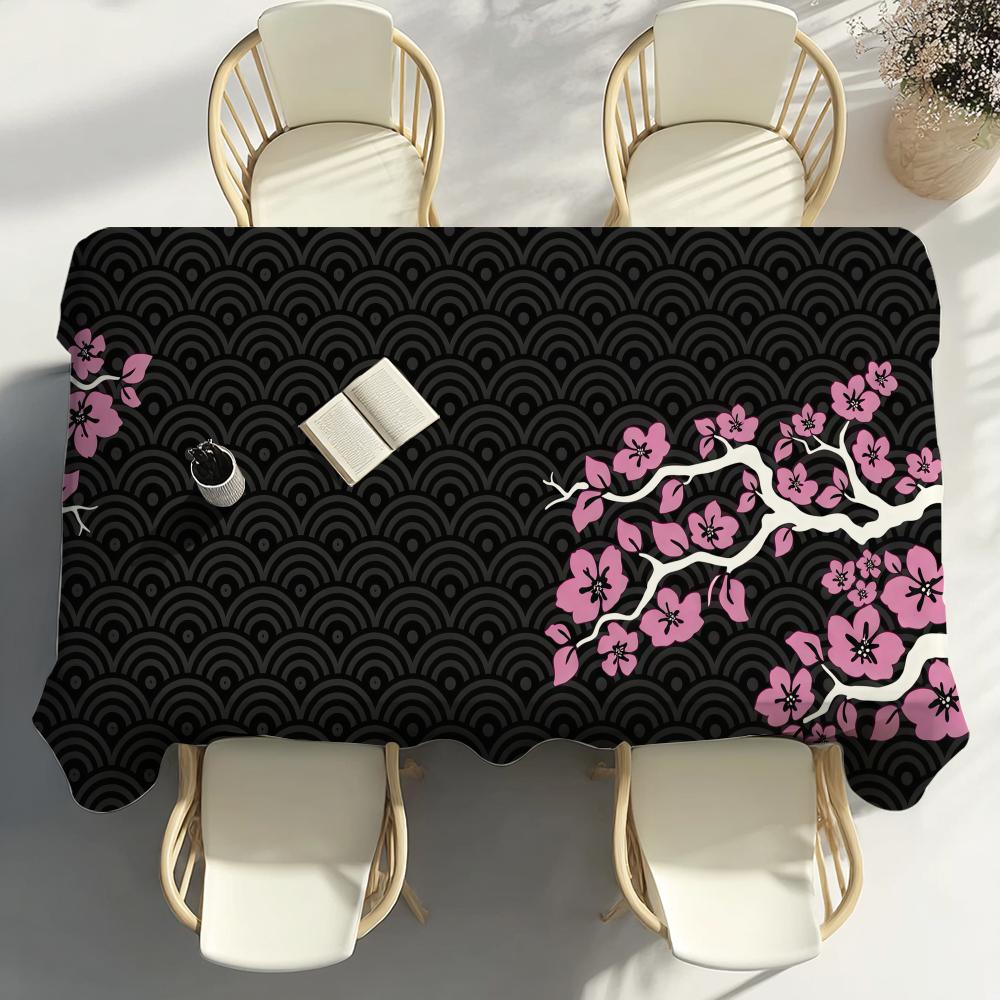 Japanese Style Pink Sakura Table Cloth Home Party Picnic Dining Room Kitchen Desktop Patios Easy To Wipe Clean Stain-Proof