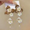Silver Needle Pearl Flower Tassel Stud Earrings - Elegant High-end Fashion Accessories for Women