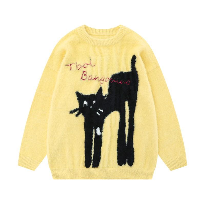 Cozy Oversized Cartoon Cat Knit Sweater