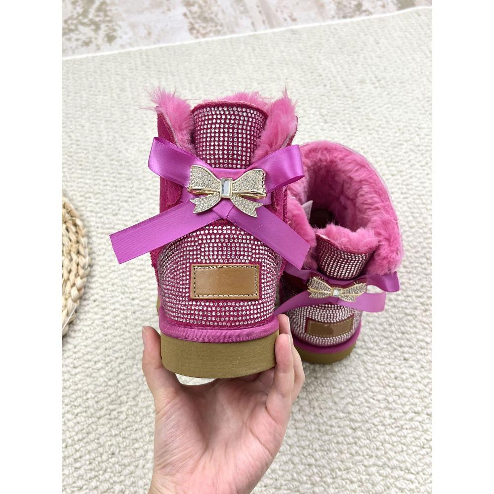 Hot Diamond Low Top Winter Snow Boots Flash Diamond Leather Women's Shoes Flat Large Size Cotton Shoes Full Diamond