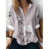 Womens Loose Fit Long Sleeve Cotton Linen Shirt With 3D Floral Print Casual Blouse 2025