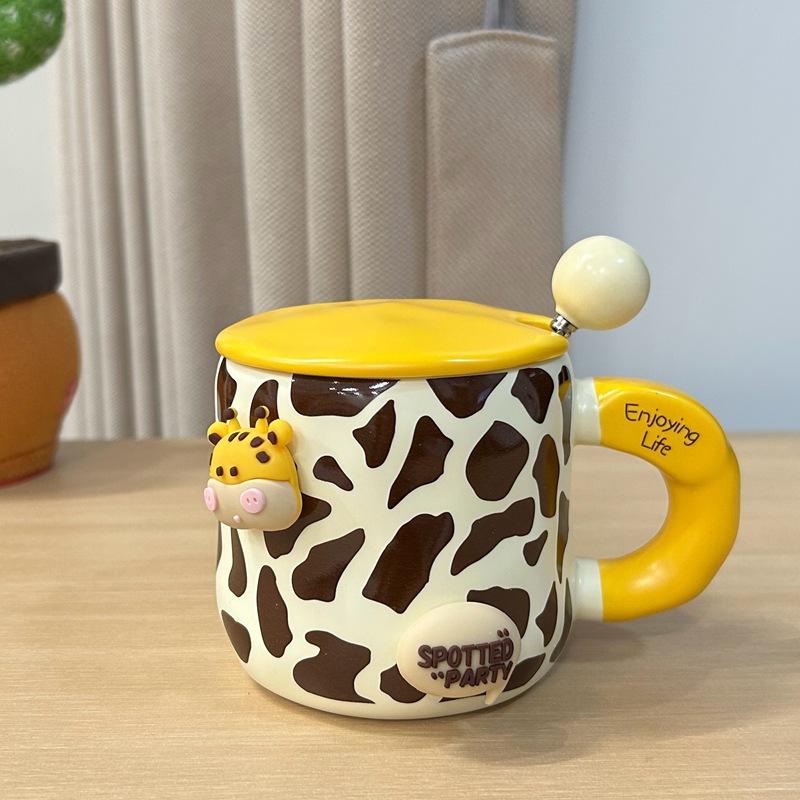 

Керамическая кружка Корова с крышкой Креативная бытовая кружка для завтрака Женский новый стиль Высококлассная парная кофейная кружка 400ml