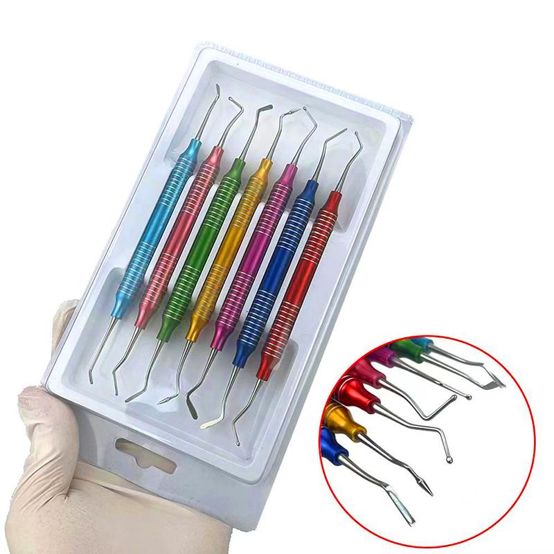 Set de 7 bucăți Rășină Compozită Dentară Cap de Rășină pentru Obturații Unelte Spatulă Culoare Titan