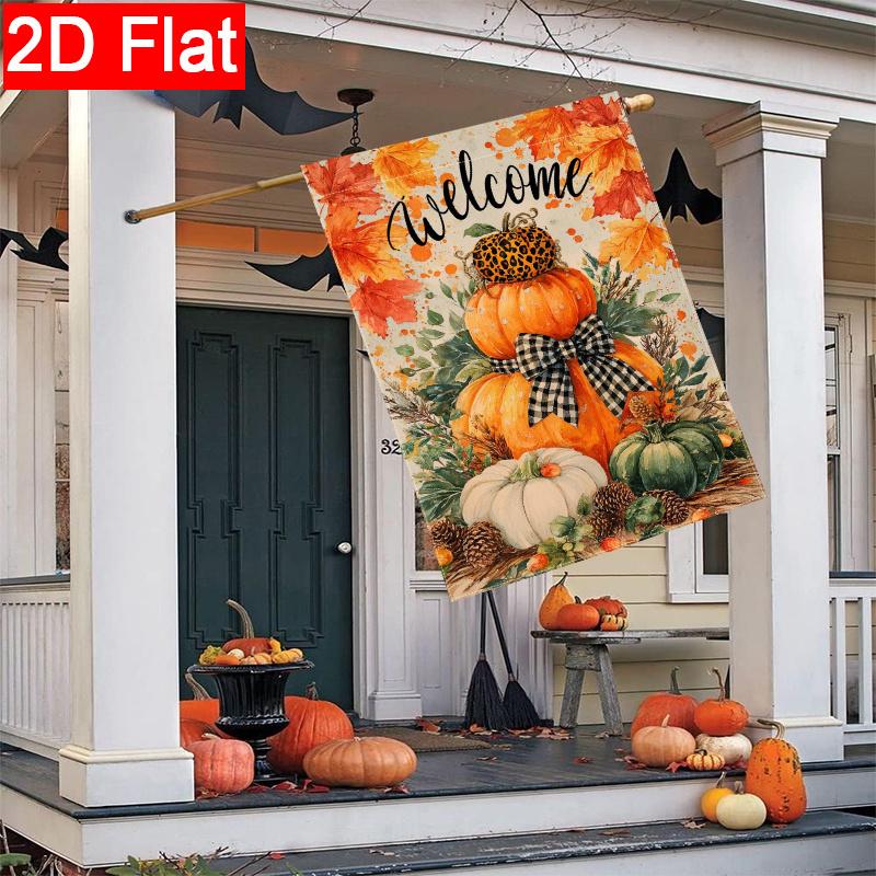 2D Flat, 2D Flat Welcome Autumn Pumpkin Thanksgiving Garden Flag_3 (1)- Outdoor Garden Flag Double-sided Home Decoration Courtyard Decoration Outdoor