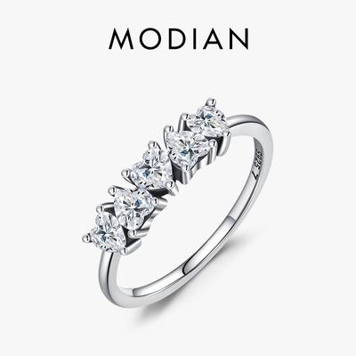 MODIAN 925 Sterling Silver Stackable Heart Finger Rings For Women Shining Clear CZ Wedding Engagement Bands Jewelry