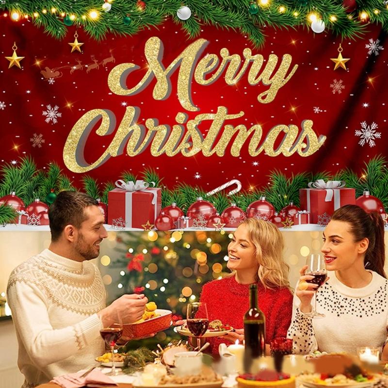 Large Christmas Backdrop Decorative Cloth 70.8x43.3Inch Polyester Fabric For Holiday Decorations And Family Gathering