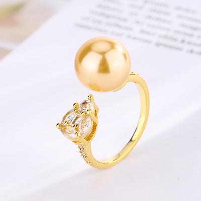 Schmuck Kupfer Platinplattiert Perle Schlichter Wind Täglicher Ring Weiblich 12Mm
