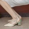 Soft Leather Half Slippers for Women, Pointed Toe Sandals for Women's Outdoor Wear, Thick Heels for Women's Middle Wear, and Two Pairs of Slippers