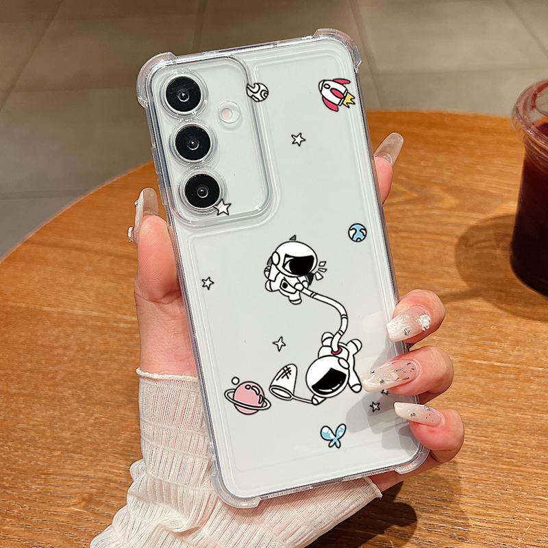 Cartoon Astronaut Print Phone Case For Samsung Galaxy A57 A37 A17 A56 A16 A55 A36 A26 A15 A35 A54 A53 Clear Shockproof TPU Cover