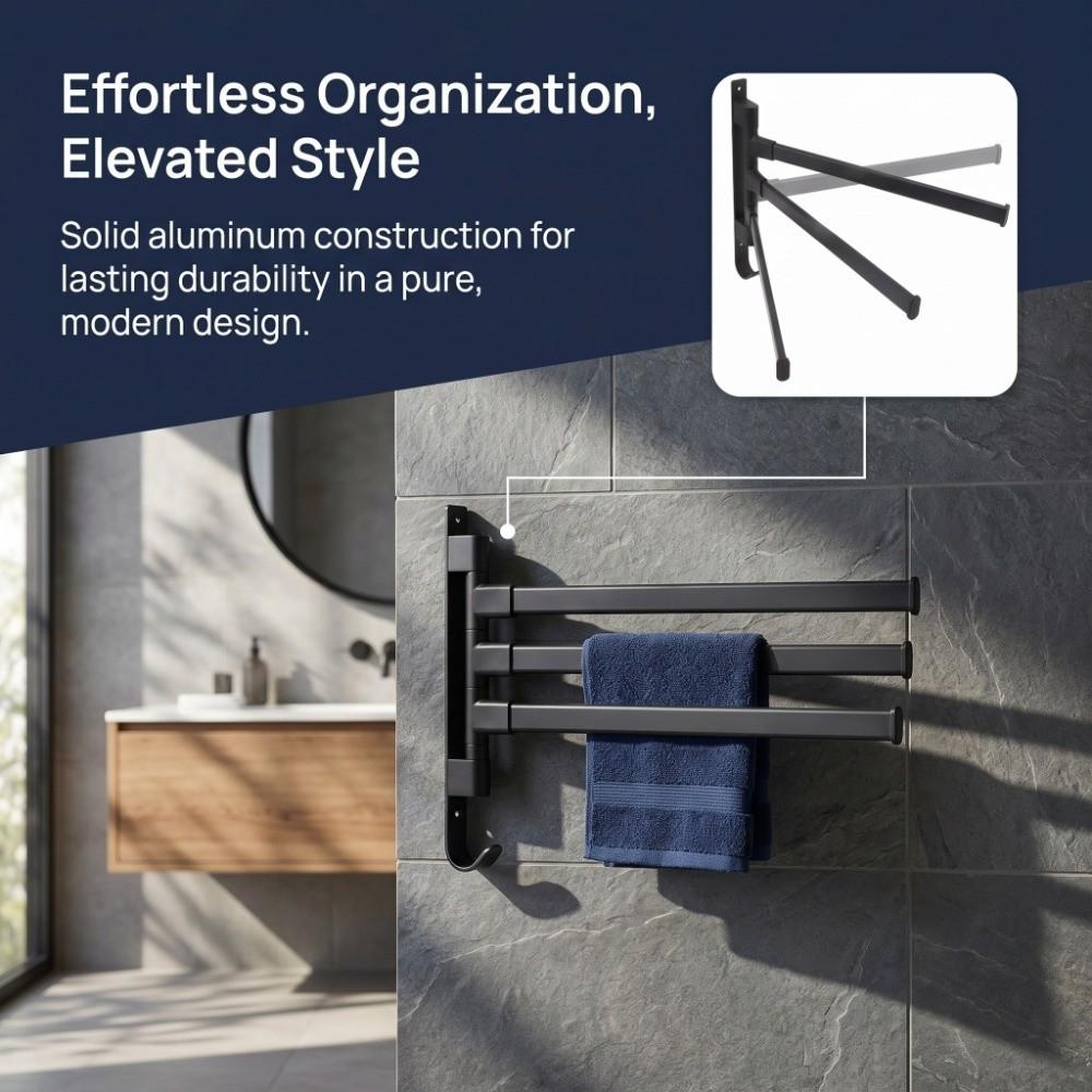 Aluminum Swivel Towel Bar Black Towel Holder Practical Swivel Towel Rack  Space Saving