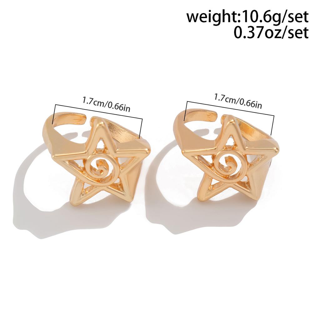 Sweet and Cool Ins Metal Hollow Pentagram Ring Set with Simple Geometric Star Ring for Women