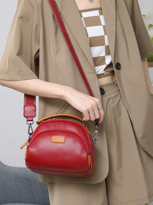 Dwa paski, Damska torebka na ramię z prawdziwej skóry Wysoka jakość, Wiele przegródek, Damska torebka crossbody do dojazdów Mała