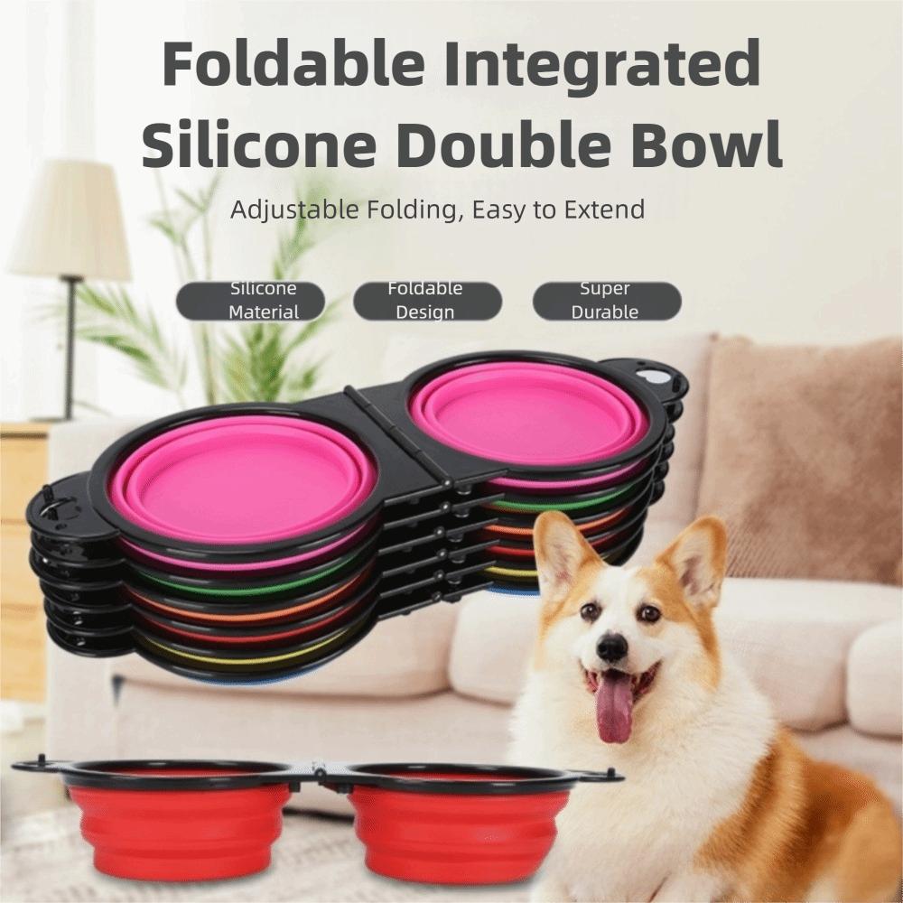 with Buckle Dog Dual Bowls 2-in-1 Design Pet Food Feeder Collapsible Dog Bowls  Pet Feeding