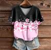 Phoenix Velvet Women's Plus Size V-Neck Knitwear - Cartoon Print Short Sleeve for Spring/Autumn.