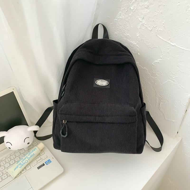 Zaino in velluto a coste da studentessa a tinta unita