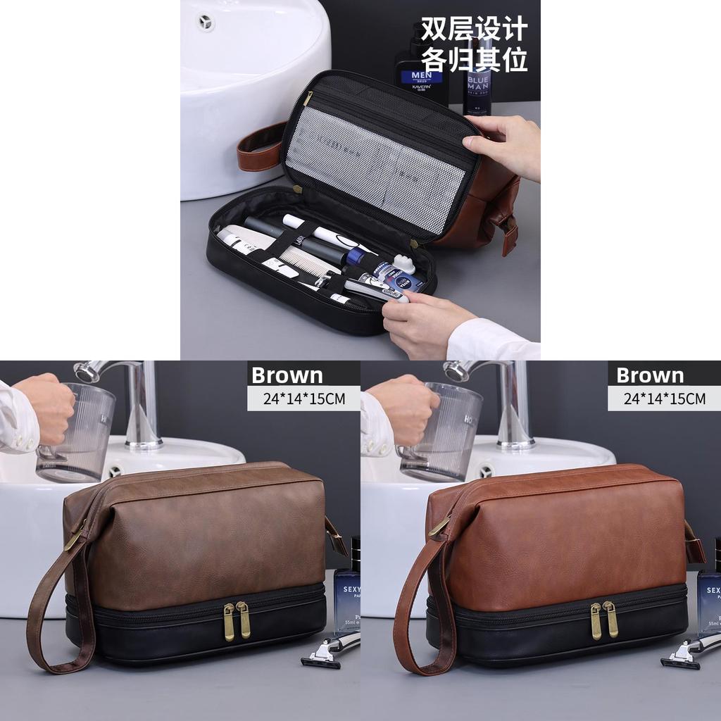 Vintage Luxury Double Layer Mens Wash Bag With Waterproof Pu Material For Travel And Daily Use