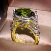 Luxurious Women's Silver Ring with Mermaid Green Zircon